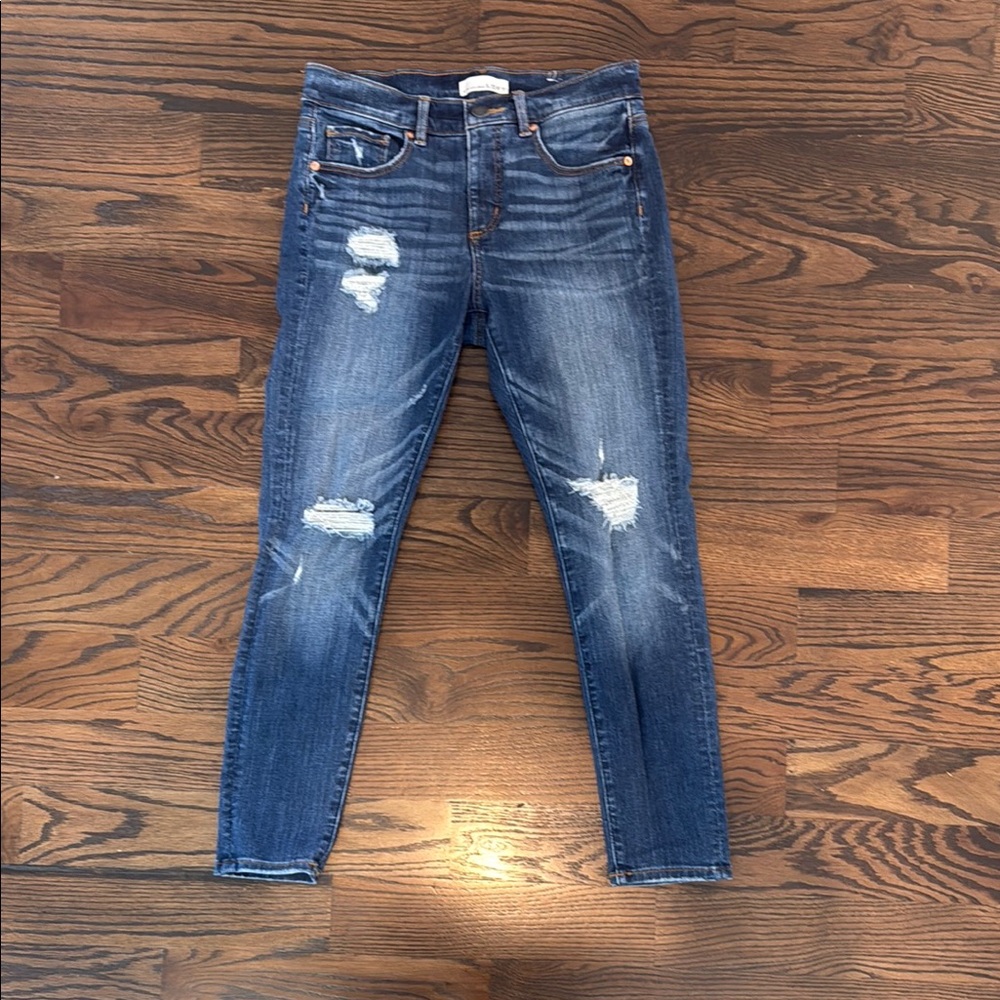 Ann Taylor Loft Distressed Blue Denim Jeans 28/6 28 6 Modern Skinny holes faded